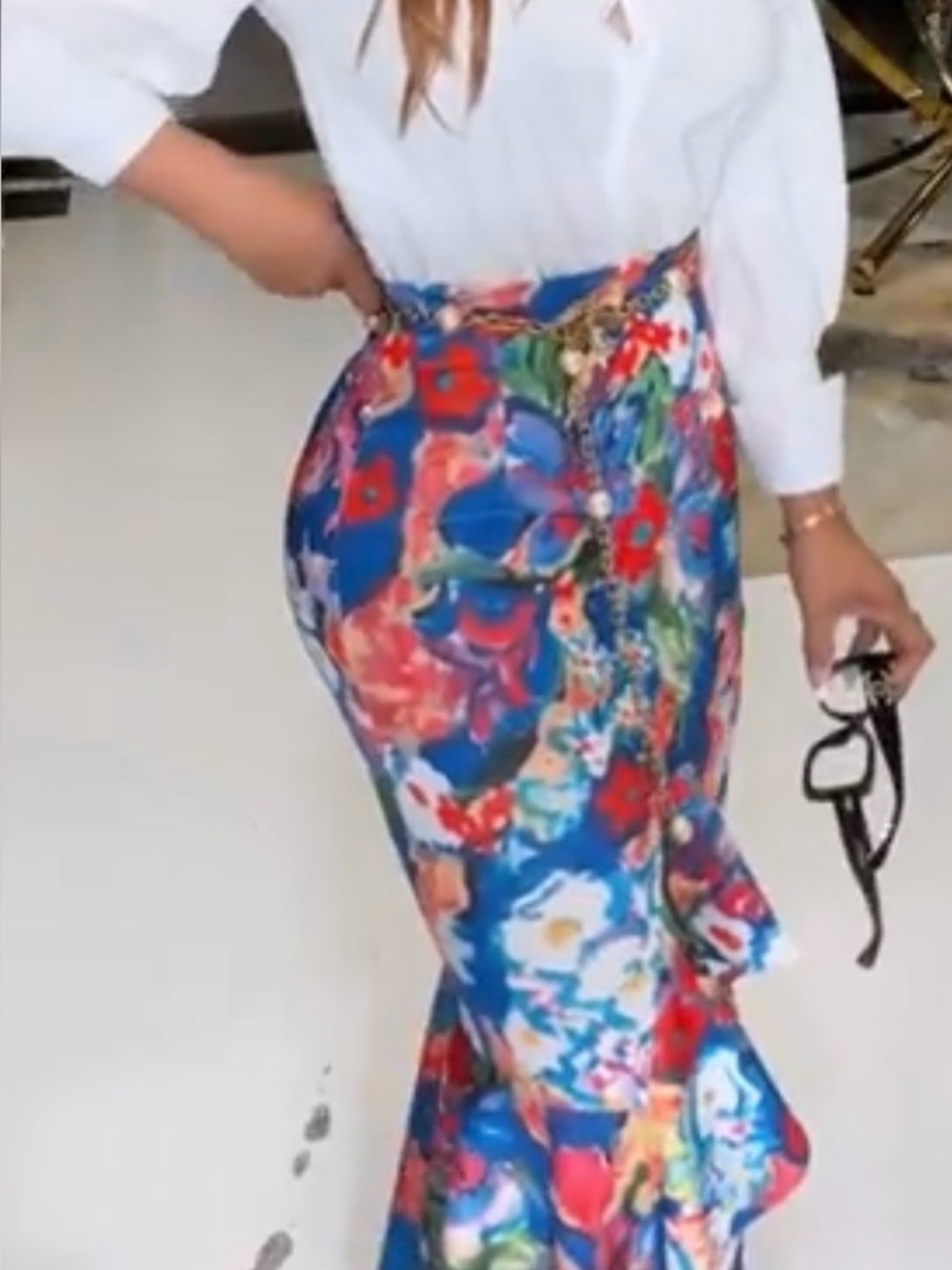 Beulah Style- Floral High-Waist Mermaid Skirt - Picture 11 of 16
